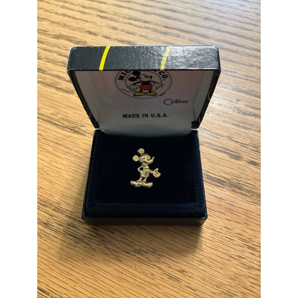 Vintage Mickey & Co Colibri Mickey Mouse Tie Tack Gold Tone with Box Made in USA